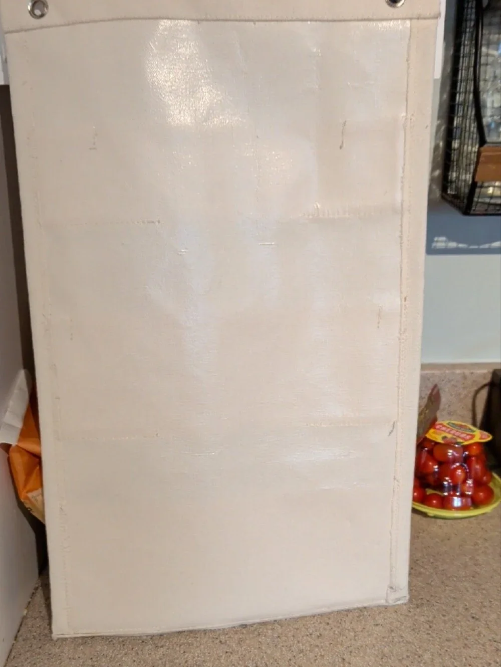 Caraway Home Canvas Lid Organizer Cream Hanging Pot Pan Lid Holder Storage